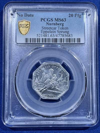 《竞宝斋》第423场 周日，周一，周二  3场连拍 （全场包邮） - PCGS MS63 德国1920年紧急状态时期纽伦堡20芬尼代用币