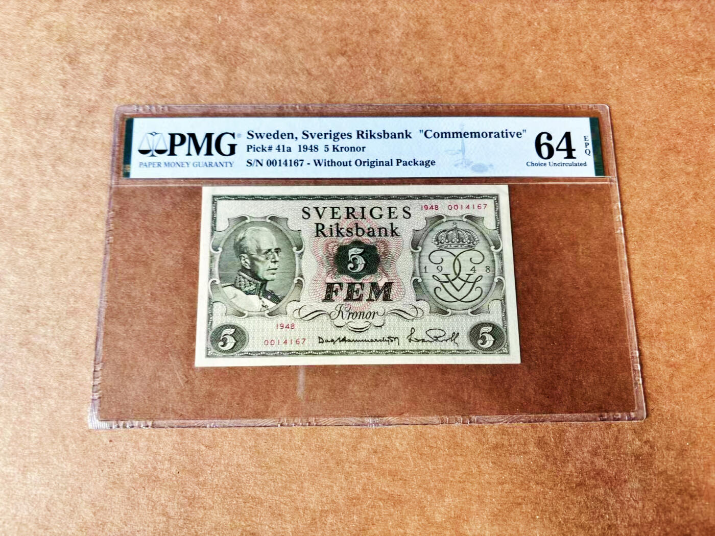 【Blue Auction】世界纸币精拍第732期——祝各位藏友国庆中秋假期快乐！ 瑞典 1948年5克朗 纪念钞 PMG64EPQ 
