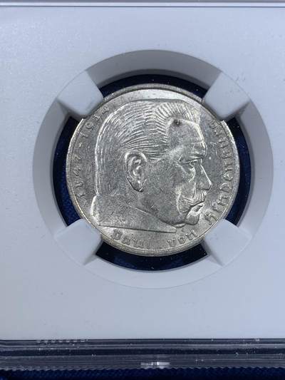 《竞宝斋》第423场 周日，周一，周二  3场连拍 （全场包邮） NGC MS62 德国1937年兴登堡2马克银币