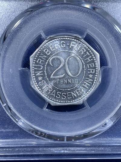 《竞宝斋》第423场 周日，周一，周二  3场连拍 （全场包邮） PCGS MS63 德国1920年紧急状态时期纽伦堡20芬尼代用币