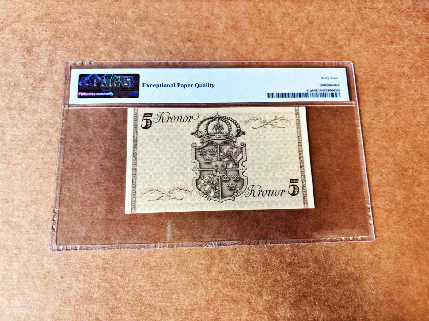 【Blue Auction】世界纸币精拍第732期——祝各位藏友国庆中秋假期快乐！ 瑞典 1948年5克朗 纪念钞 PMG64EPQ 