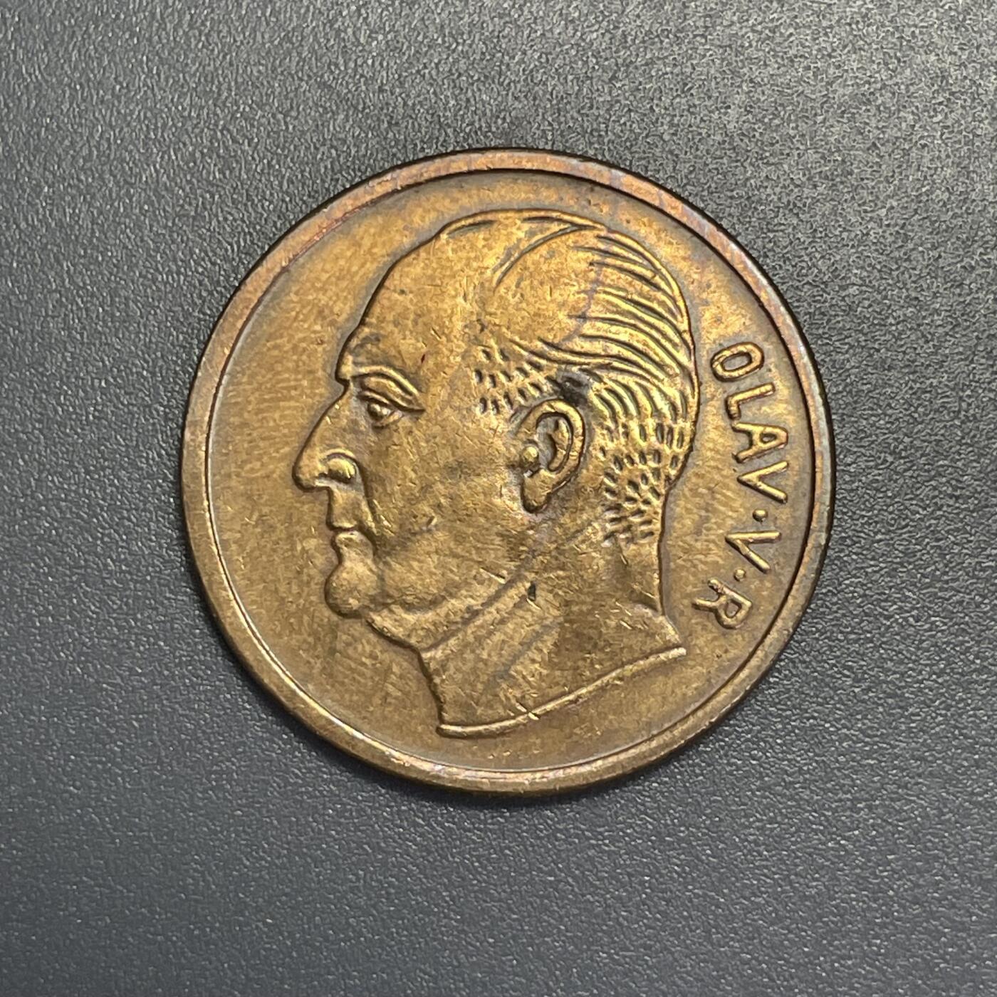 回流钱币1001-1 挪威1970年5欧尔铜币 麋鹿