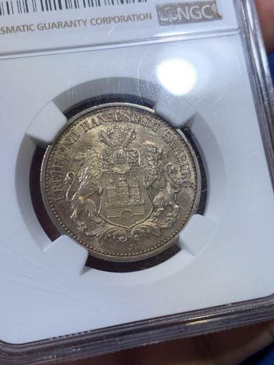 《竞宝斋》第423场 周日，周一，周二  3场连拍 （全场包邮） NGC MS64 德国1907J汉堡-双狮2马克银币 细节见图