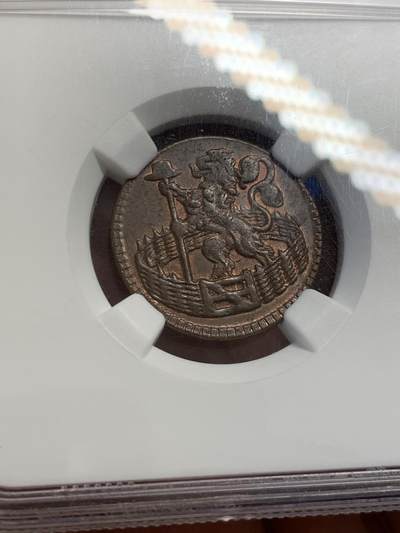 《竞宝斋》第423场 周日，周一，周二  3场连拍 （全场包邮） NGC MS61BN 1739年荷兰1duit 三百年铜币上MS极为不易且遇且珍惜