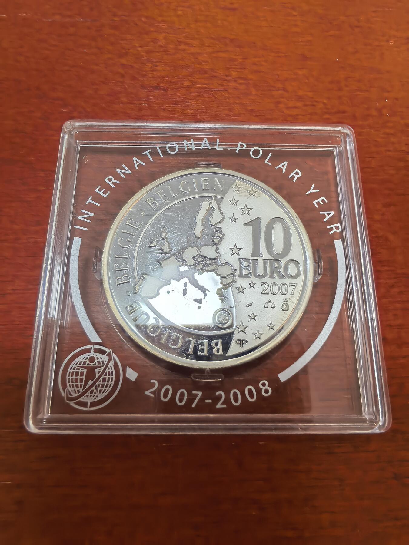 长老汇蛇年精选第五十四场拍卖 2007比利时国际极地年10欧元精制银币，18.87克925银，4万枚，地图改版首年