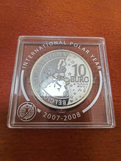 长老汇蛇年精选第五十四场拍卖 2007比利时国际极地年10欧元精制银币，18.87克925银，4万枚，地图改版首年