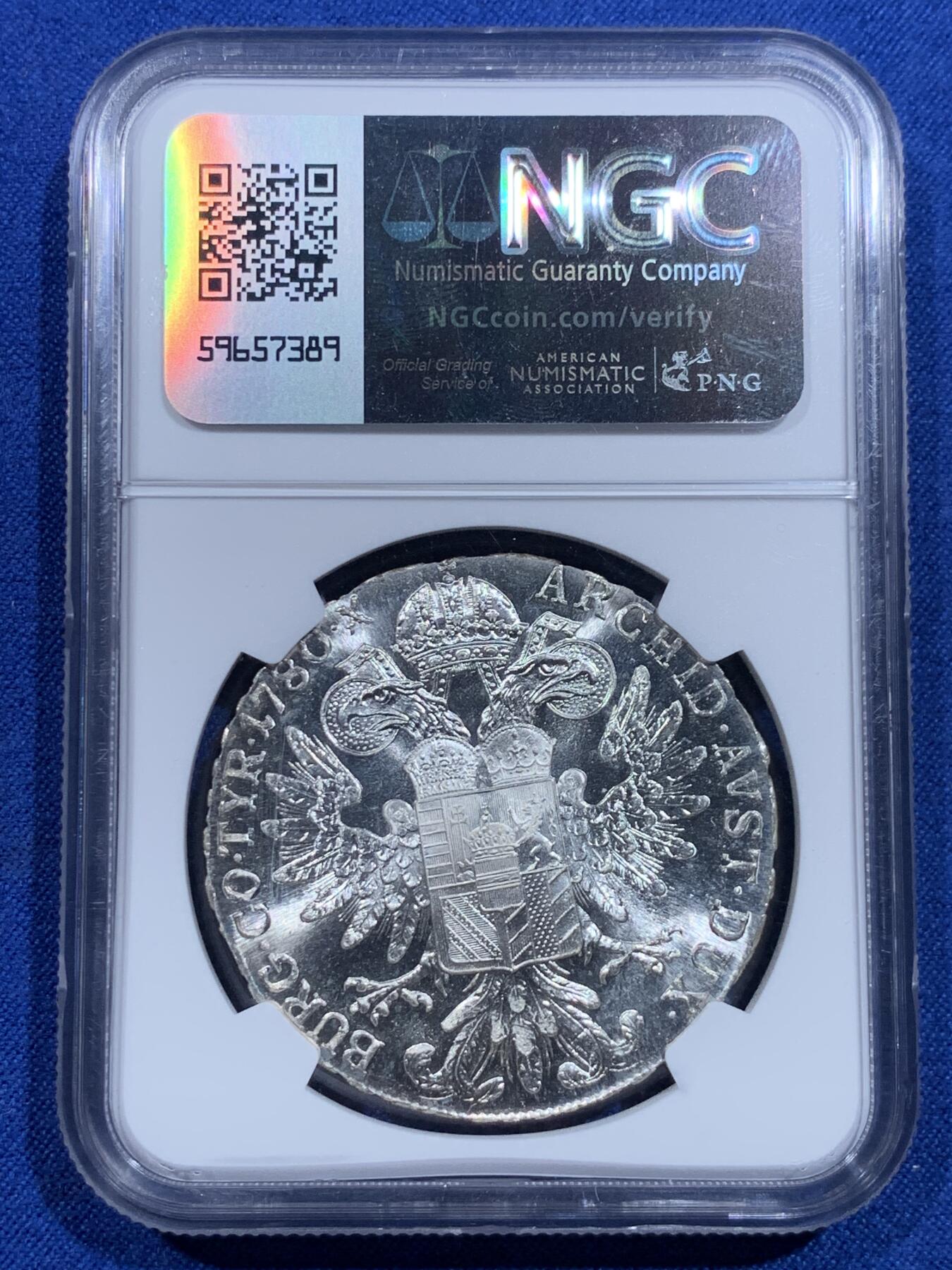 《竞宝斋》第423场 周日，周一，周二  3场连拍 （全场包邮） NGC MS65 双须版 奥地利1780大奶妈银币 原光 双须版好品稀少
