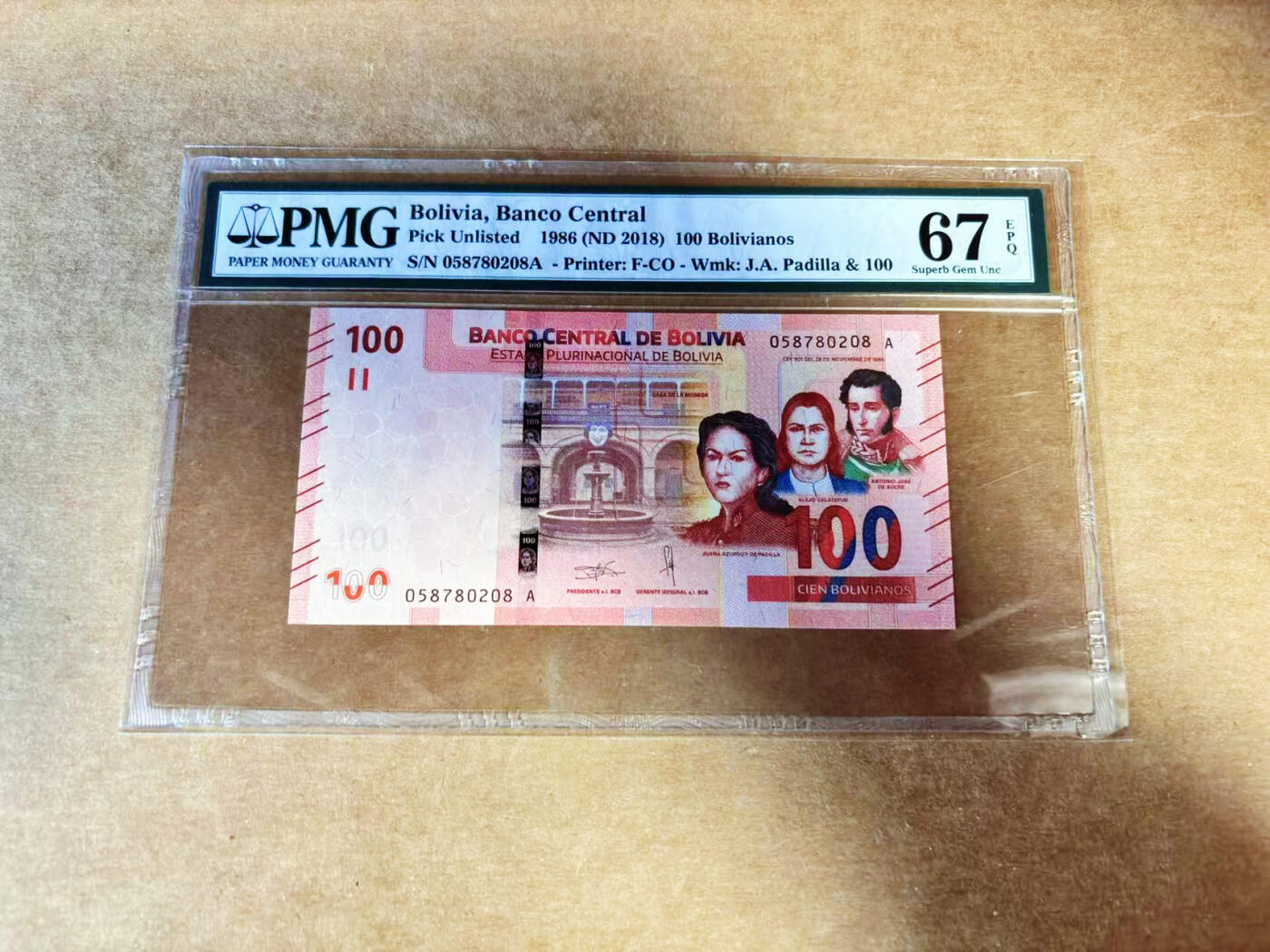 【Blue Auction】世界纸币精拍第732期——祝各位藏友国庆中秋假期快乐！ 玻利维亚 2018年100玻利维亚诺    PMG67EPQ 