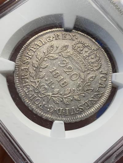 《竞宝斋》第423场 周日，周一，周二  3场连拍 （全场包邮） NGC XF45 葡属巴西 1818R 320R 银币 ngc官网xf品建议价250美元