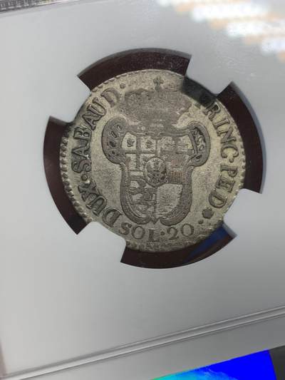 《竞宝斋》第423场 周日，周一，周二  3场连拍 （全场包邮） NGC F15 意大利1795年撒丁王国维托里奥阿玛迪奥三世20Sol银币 稀少品 有分不易