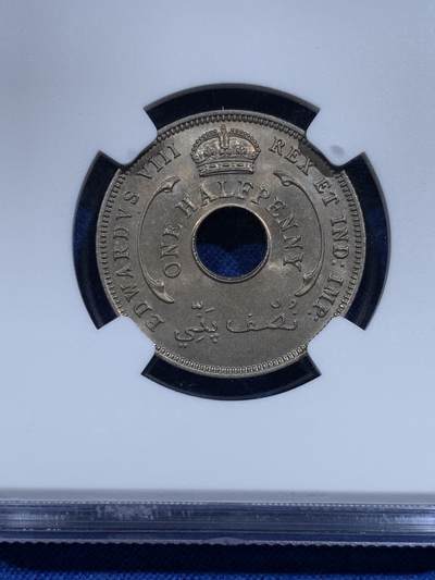 《竞宝斋》第423场 周日，周一，周二  3场连拍 （全场包邮） 两枚一组 NGC MS64 英属西非1936年爱德华八世1/2便士镍币 爱八经典品种 高分少见