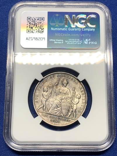 《竞宝斋》第423场 周日，周一，周二  3场连拍 （全场包邮） NGC UNC 德国1841年 符腾堡登基纪念1盾银币 原味包浆 品相状态很舒服
