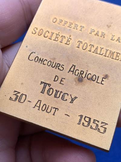 《竞宝斋》第423场 周日，周一，周二  3场连拍 （全场包邮） 索西埃泰·托塔勒芒公司颁发农业镀金铜章 71克 44.8*59.8mm 铜标