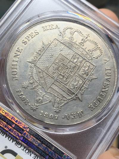 《竞宝斋》第424场 周日，周一，周二  3场连拍 （全场包邮） PCGS AUD 意大利托斯卡纳1807年母子10里拉大银币