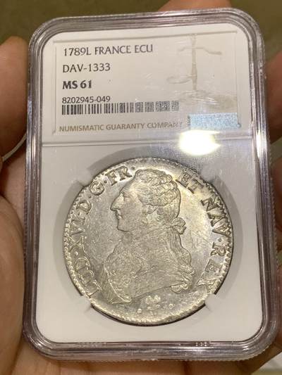 《竞宝斋》第424场 周日，周一，周二  3场连拍 （全场包邮） NGC MS61 法国 1789年 1埃居银币 利摩日厂少见厂别