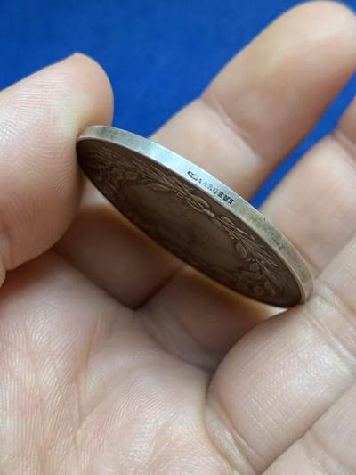 《竞宝斋》第424场 周日，周一，周二  3场连拍 （全场包邮） 法国19世纪城市人寿保险公司纪念银章，城堡王冠图，丰饶角1AR边铭，20.9克，36mm