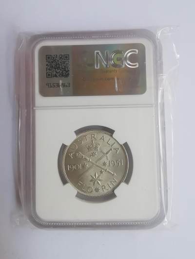 巨藏钱币第二期10月3号8点开拍古今中外硬币专场  NGC-MS62澳大利亚1951年1福林银币