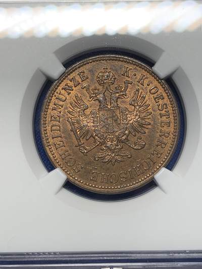 《竞宝斋》第424场 周日，周一，周二  3场连拍 （全场包邮） 唯一亚军分 NGC MS64RB 奥地利 1864年4克鲁泽铜币 高分好品 62分的今年1400成交