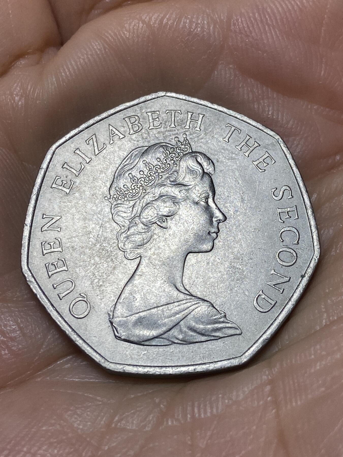 2025年第九十八场(总第一百二十四场）外国好品散币(免佣金) 英属泽西岛🇯🇪1969年50新便士(伊丽莎白二世中年花冠，十进制第一版)