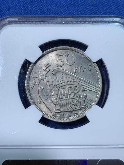 《竞宝斋》第424场 周日，周一，周二  3场连拍 （全场包邮） NGC MS63 西班牙 1957(58) 独裁者 50比塞塔