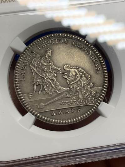 《竞宝斋》第424场 周日，周一，周二  3场连拍 （全场包邮） NGC MS64 法国里尔圆形银质代币