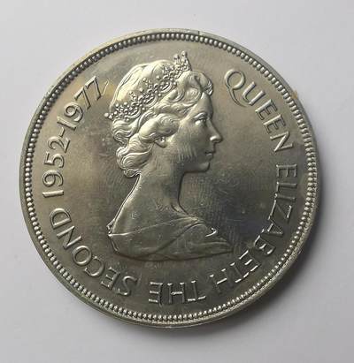 巨藏钱币第二期10月3号8点开拍古今中外硬币专场 泽西岛1977年25便士克朗型纪念大镍币