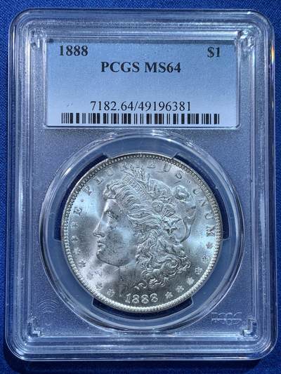 《竞宝斋》第424场 周日，周一，周二  3场连拍 （全场包邮） - PCGS MS64 美国1888年摩根银币 非常干净的白币 低评