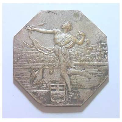 法国1952年 耕种男神高浮雕精制六边形八角大镀银章 50MM - 法国1952年 耕种男神高浮雕精制六边形八角大镀银章 50MM