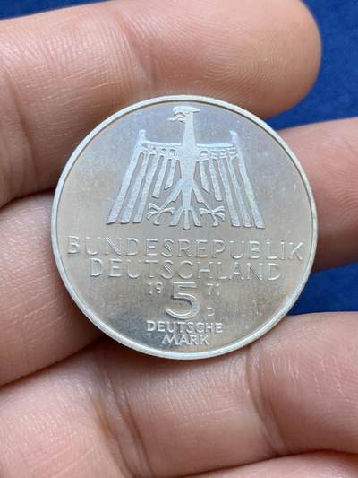 《竞宝斋》第424场 周日，周一，周二  3场连拍 （全场包邮） 联邦德国1971年5马克银币 丢勒诞辰500周年 原光UNC品相精制币