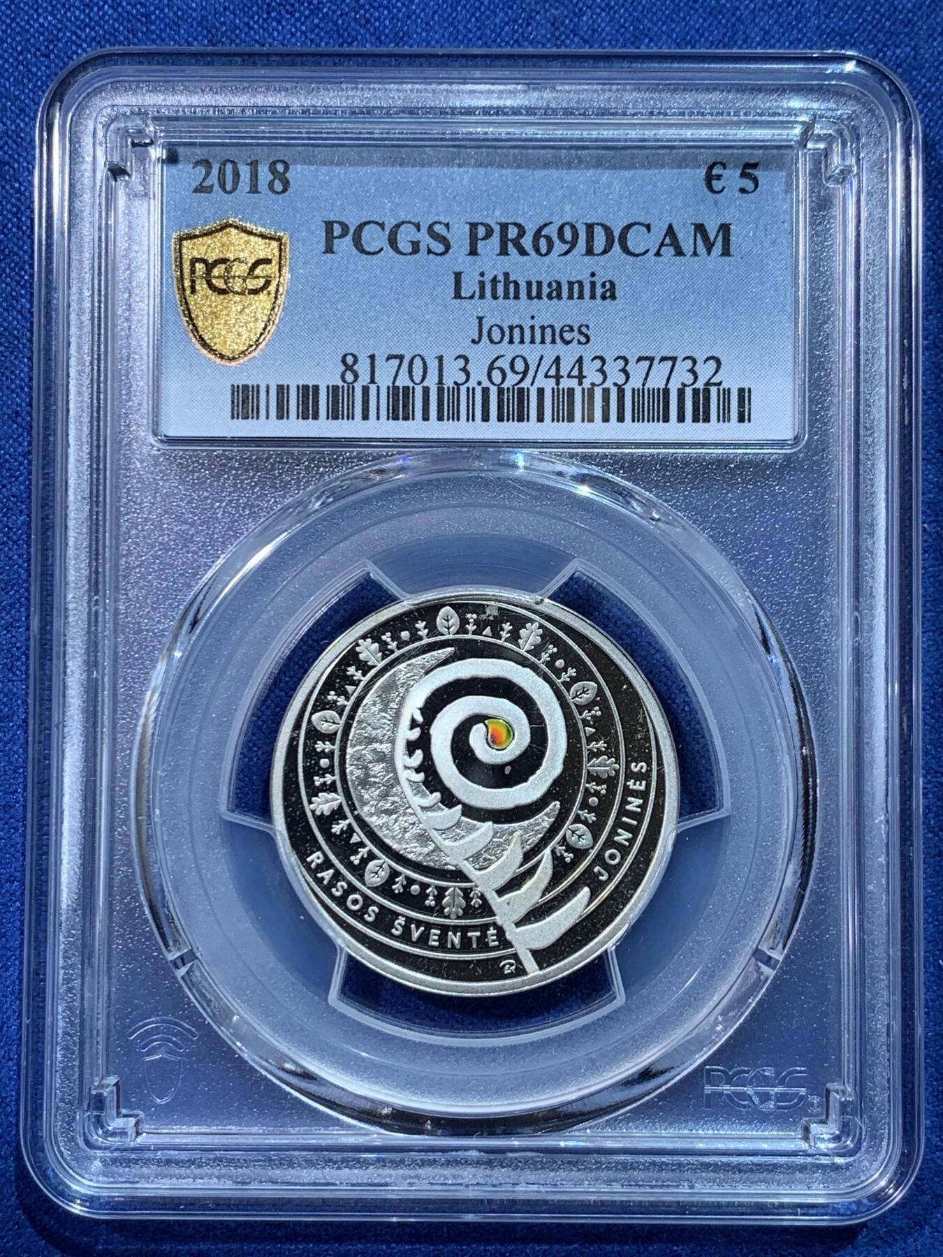 《竞宝斋》第424场 周日，周一，周二  3场连拍 （全场包邮） PCGS PR69DCAM 立陶宛2018年5欧元银币 925银 12.44g