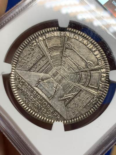 《竞宝斋》第424场 周日，周一，周二  3场连拍 （全场包邮） NGC UNC 1861年法国国家图书馆协会圆形纪念银章