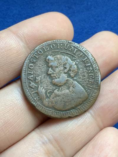 《竞宝斋》第424场 周日，周一，周二  3场连拍 （全场包邮） 两枚一组 意大利教皇国铜质辅币：1796年2-1/2贝阿科铜币，教皇城邦维泰博1797年2-1/2贝阿科铜币（币胚缺陷）