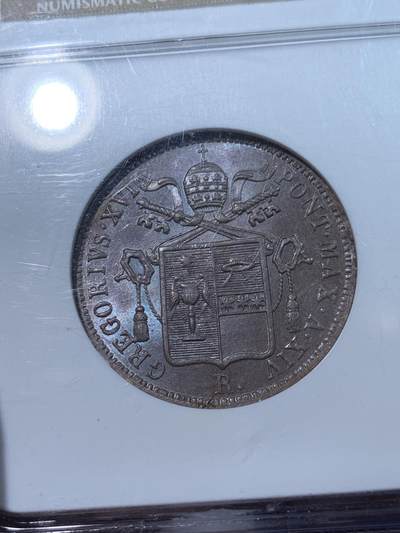 《竞宝斋》第424场 周日，周一，周二  3场连拍 （全场包邮） NGC MS64BN 意大利教皇国1844年格里高利十六世 1贝阿科铜币，欧洲老标，极美品