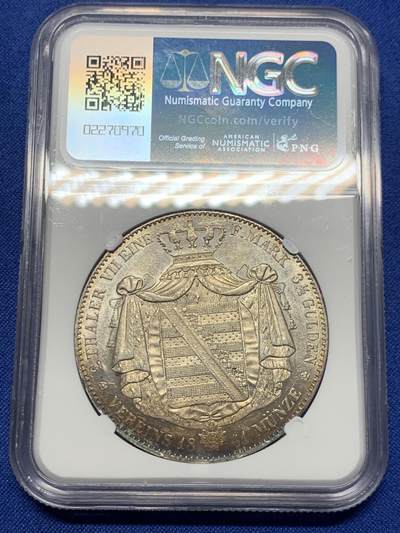 《竞宝斋》第424场 周日，周一，周二  3场连拍 （全场包邮） 唯一冠军分 NGC MS62 德国 1841 萨克森王国 弗里德里希·奥古斯特二世 流通2泰勒37克多的大银币 仅2枚入盒