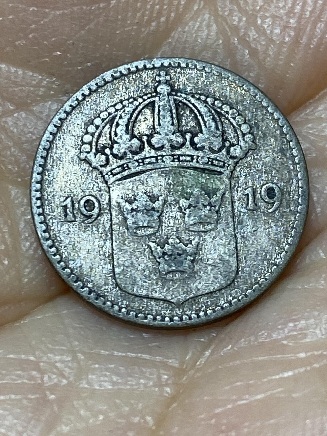 2025年第九十八场(总第一百二十四场）外国好品散币(免佣金) 瑞典🇸🇪1919年10欧尔银币(古斯塔夫五世第一版，早期W标，400银)