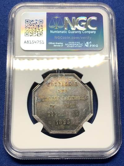 《竞宝斋》第424场 周日，周一，周二  3场连拍 （全场包邮） NGC MS63 高分 法国1847年勒阿弗尔海事八角银质代币，少见品。