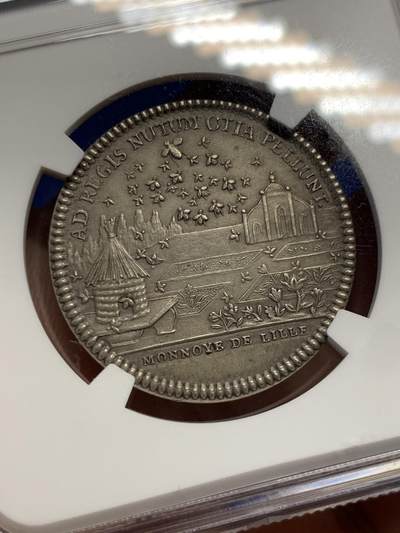 《竞宝斋》第424场 周日，周一，周二  3场连拍 （全场包邮） NGC MS64 法国里尔圆形银质代币