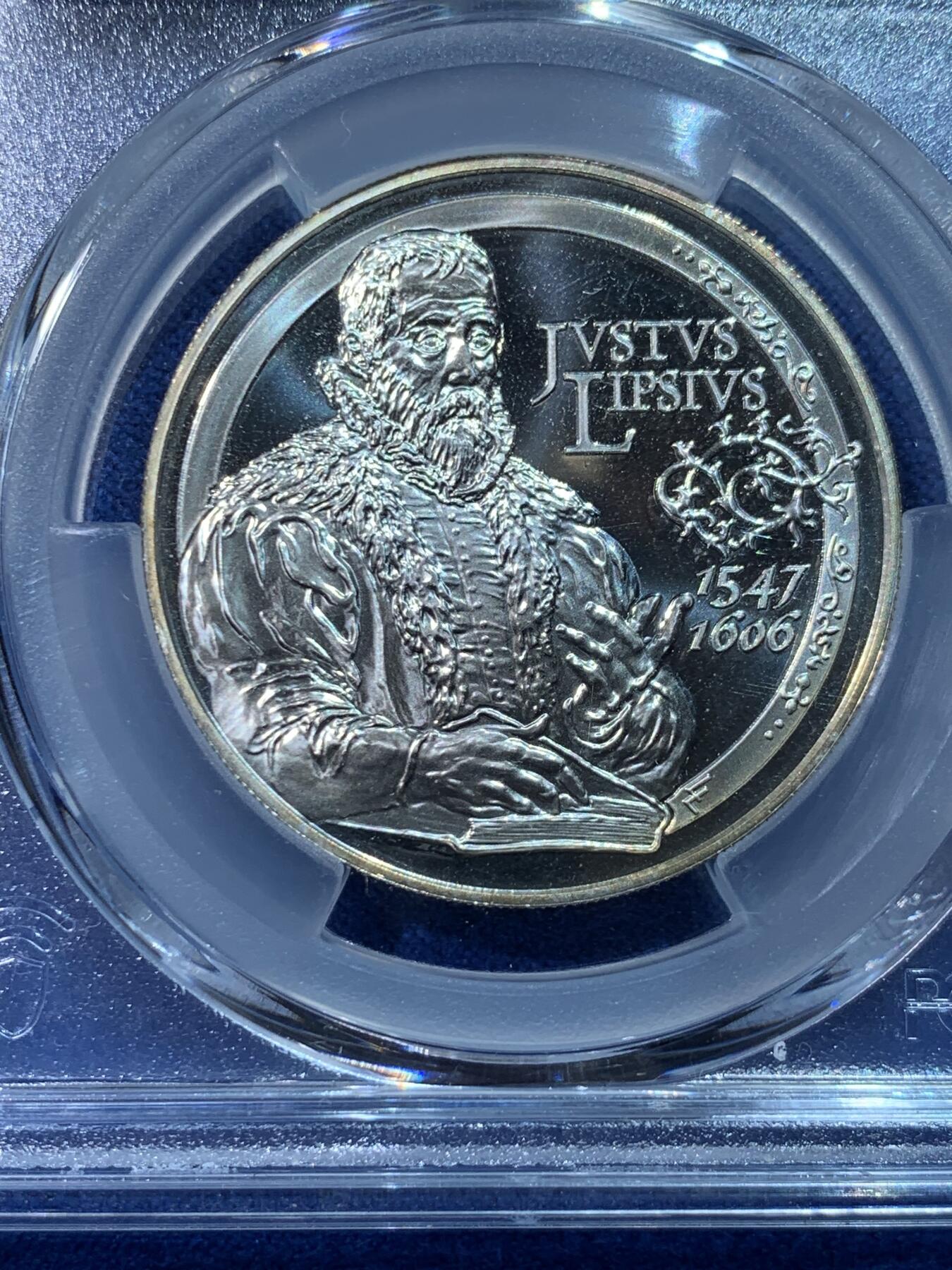 《竞宝斋》第424场 周日，周一，周二  3场连拍 （全场包邮） PCGS MS68DCAM 比利时2006年10欧元 新斯多亚学派学者利普修斯纪念币