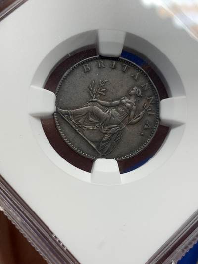 《竞宝斋》第424场 周日，周一，周二  3场连拍 （全场包邮） NGC AU50BN 英属爱奥尼亚1819年2雷普塔 