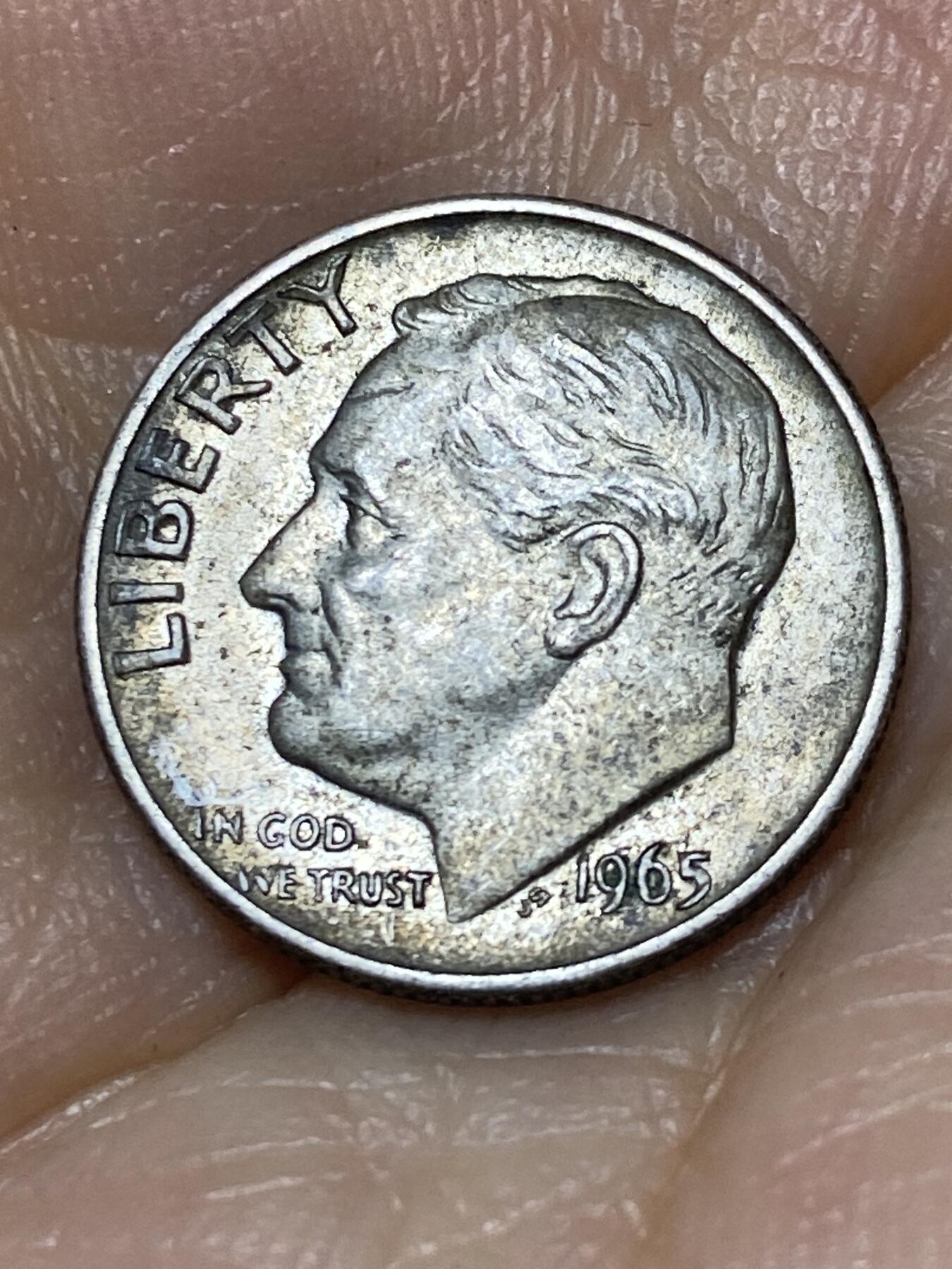 2025年第九十八场(总第一百二十四场）外国好品散币(免佣金) 美国🇺🇸1965年1角(罗斯福1角第二版，首发年，无标版，铜镍包铜材质)