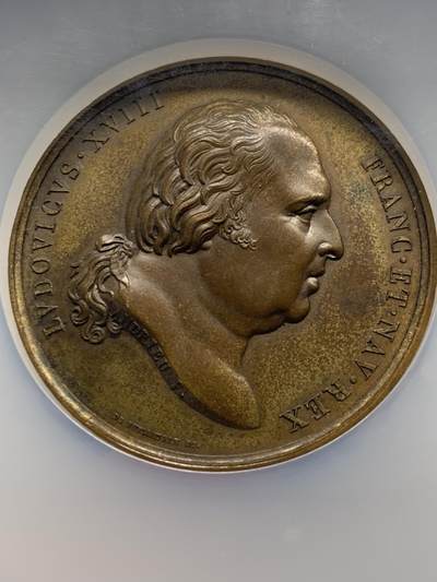 《竞宝斋》第424场 周日，周一，周二  3场连拍 （全场包邮） NGC MS62BN 法国波旁王朝复辟时期君主立宪制宪法颁布纪念铜章 加大加厚盒