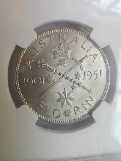 巨藏钱币第二期10月3号8点开拍古今中外硬币专场  NGC-MS62澳大利亚1951年1福林银币