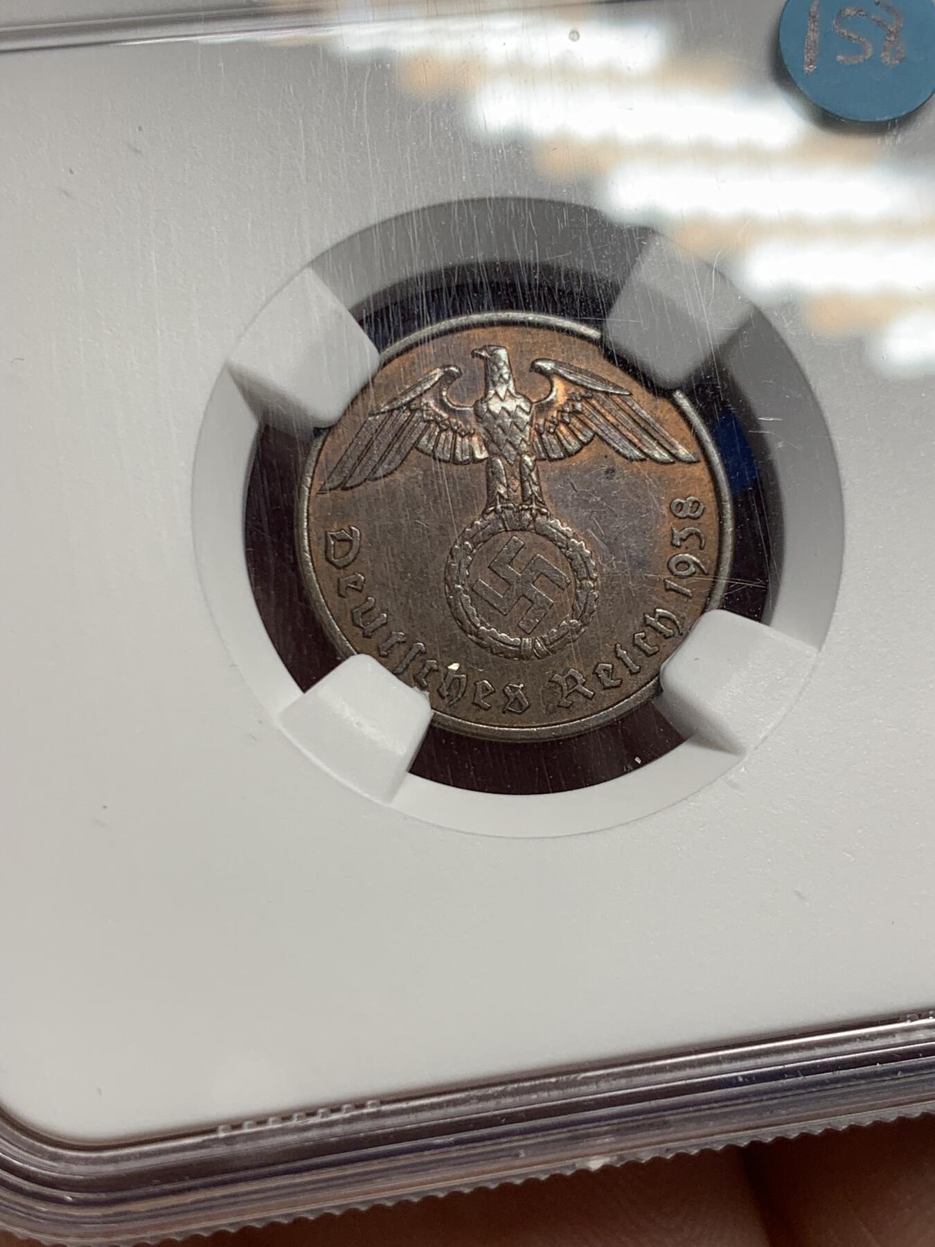 《竞宝斋》第424场 周日，周一，周二  3场连拍 （全场包邮） NGC MS62BN 德国1938年2芬尼 原光好品