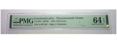 【旋风钱币】10月4日19:00准时开拍 精美欧洲币章 第三帝国货币等 全场包邮！ 【尾号188】PMG MS64 德国第三帝国占捷克1943年 犹太人集中营战俘营摩西50克朗 原光