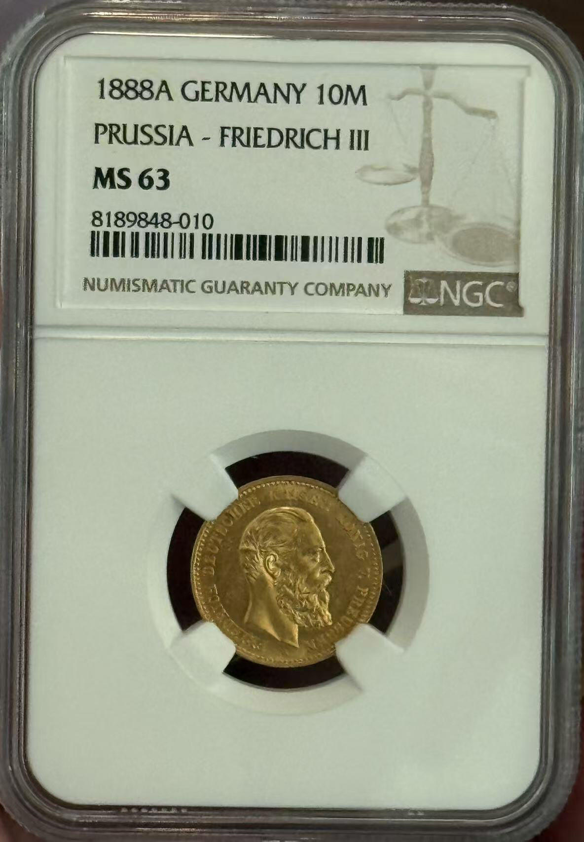 NGC-MS63 1888普鲁士三皇之年10马克金币 好品