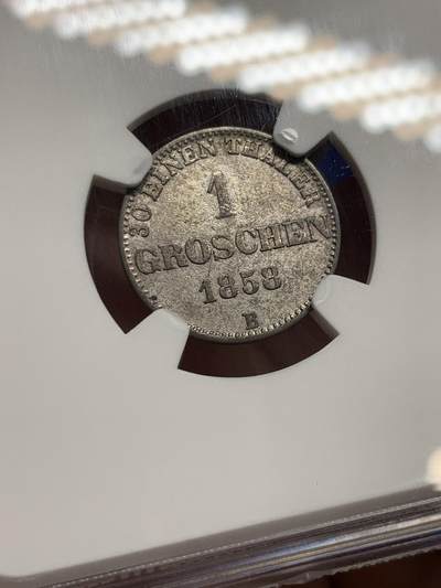 《竞宝斋》第424场 周日，周一，周二  3场连拍 （全场包邮） NGC AU50 德国1858年奥尔登堡1GR银币 季军分 更高分数仅两枚 稀见品