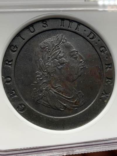 《竞宝斋》第424场 周日，周一，周二  3场连拍 （全场包邮） NGC AU50BN 英国1797年乔三SOHO大车轮2便士大铜币 深打巧克力 加厚盒装