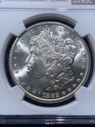《竞宝斋》第424场 周日，周一，周二  3场连拍 （全场包邮） NGC MS66 美国 1882年 一美元 摩根银币 高分收藏级 超强转光 同分中的战斗机