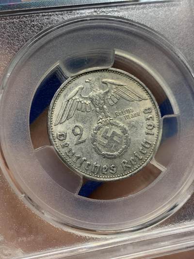 《竞宝斋》第424场 周日，周一，周二  3场连拍 （全场包邮） 爱藏 AU55 德国1938年兴登堡2马克银币