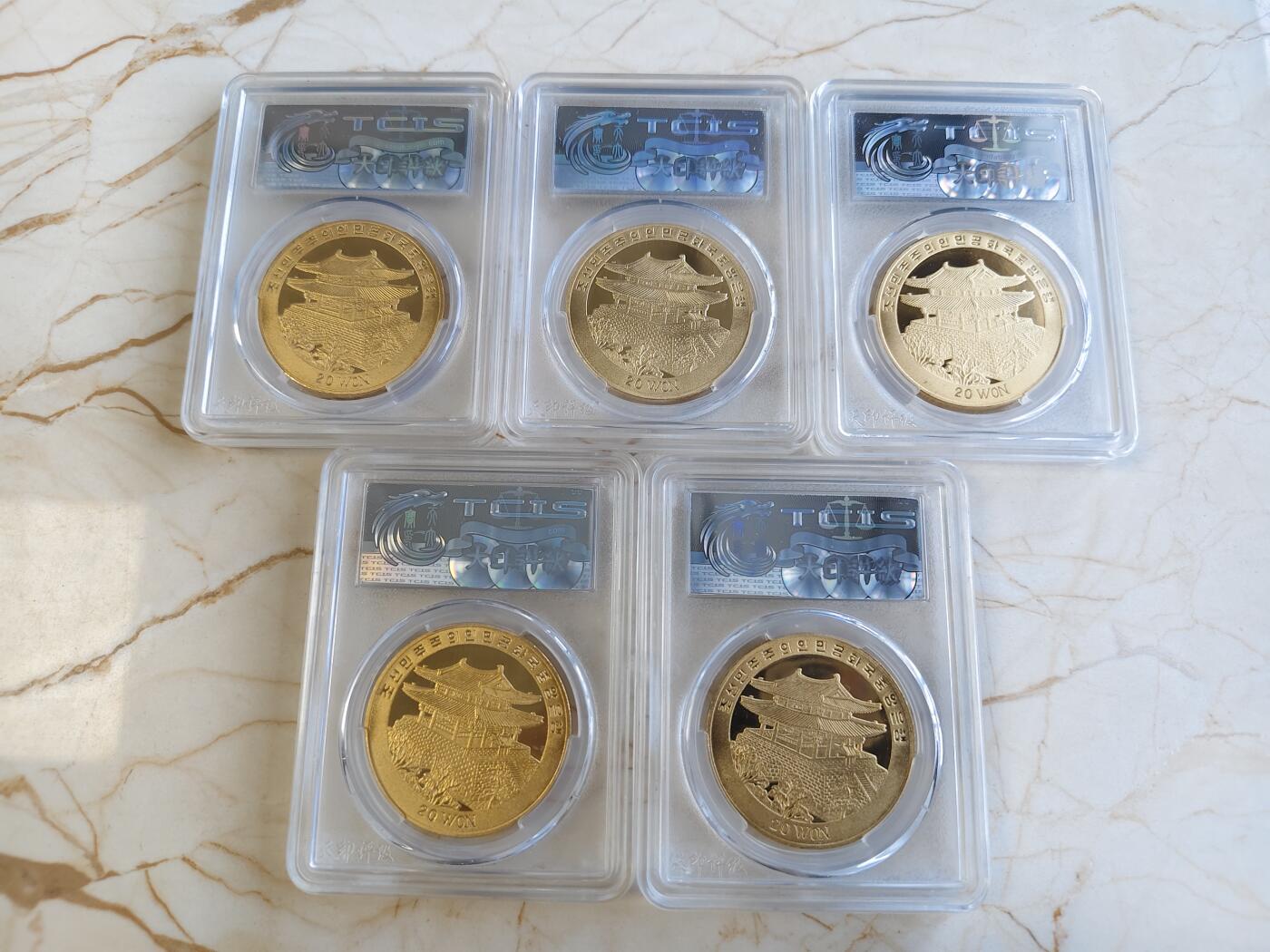 第177期拍卖【长期征集拍品】 朝鲜2008年奥运会游泳，赛马，足球，柔道，举重铜币5枚套币PCGS-MS70-MS69